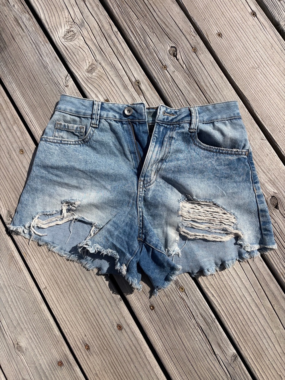 Rewash Light Blue Distressed High-Rise Denim Shorts